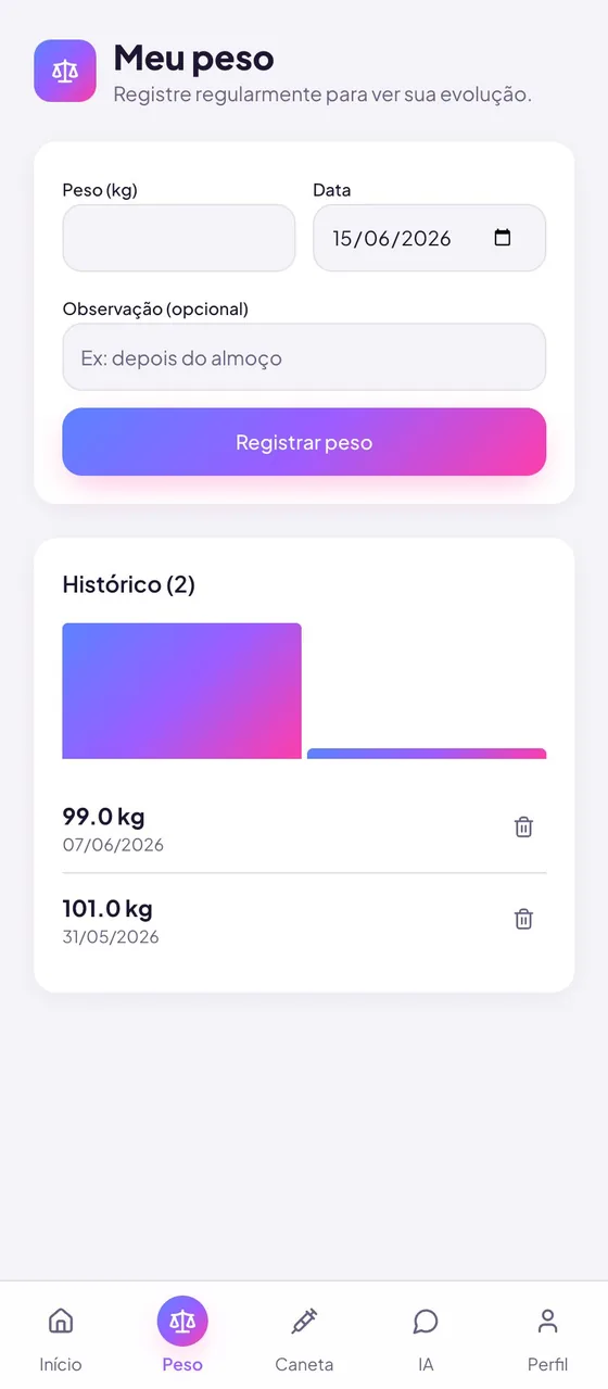 Registro e histórico de peso